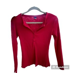 Old Navy Womens Red Knitted Long Sleeve Henley
Neck Blouse Top